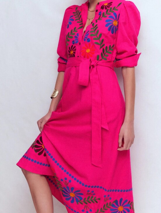 Boden Dresses & Skirts - Boden NWT Pink Ava Linen Blend Floral Embroidered Dress Sz 2 Wedding Guest
